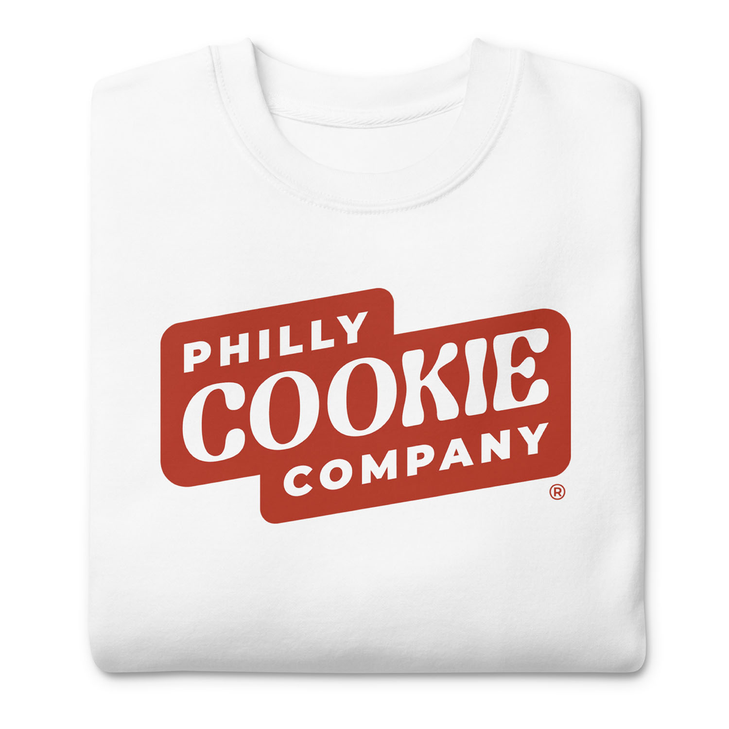 Philly Cookie Company Classic Crewneck Sweatshirt in White - Folded view - Philly Cookie Co. Store Philly Cookie Company Classic Crewneck Sweatshirt in White - Folded view