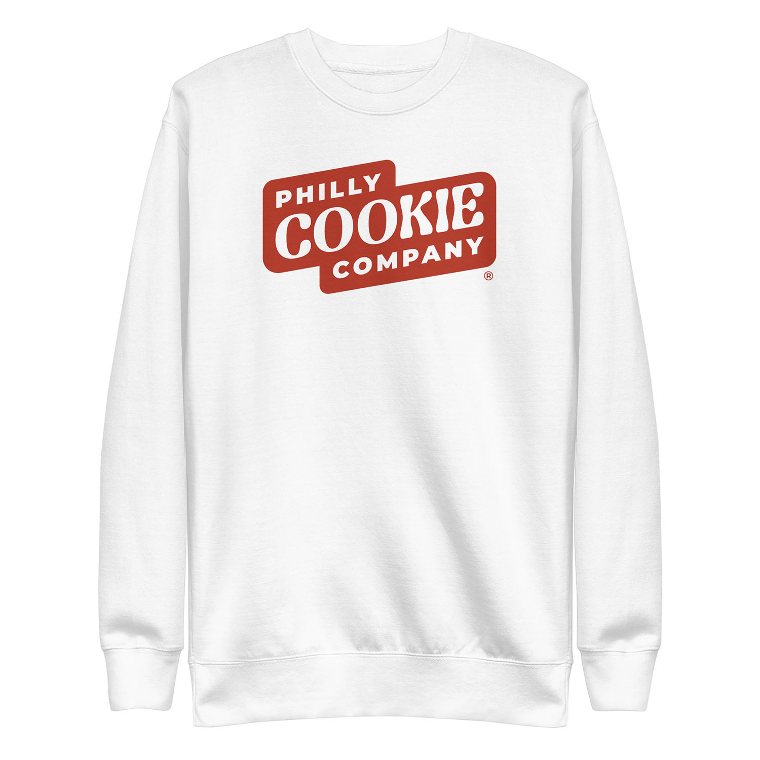 Philly Cookie Company Classic Crewneck Sweatshirt in White - Front view - Philly Cookie Co. Store Philly Cookie Company Classic Crewneck Sweatshirt in White - Front view