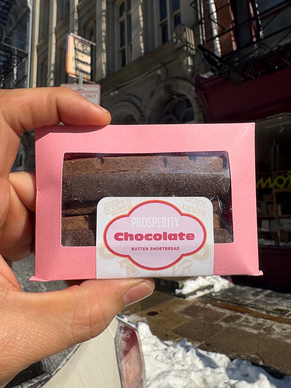 Chocolate Fortune Shortbread with a chocolate baton and a fortune message
